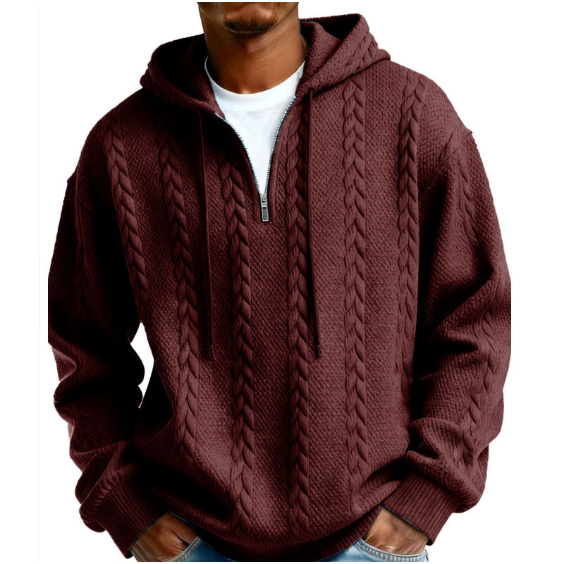 Pull à capuche en maille torsadée avec demi-zip pour homme