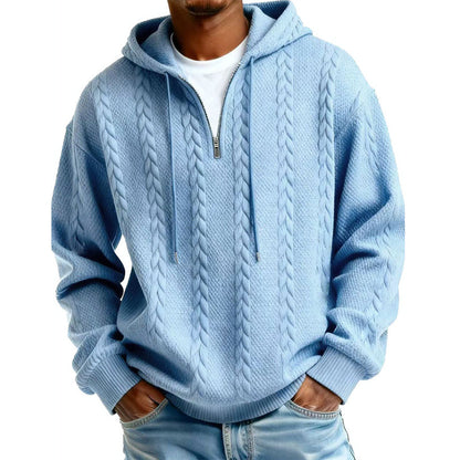 Pull à capuche en maille torsadée avec demi-zip pour homme