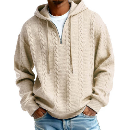 Pull à capuche en maille torsadée avec demi-zip pour homme