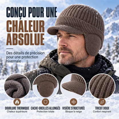 Bonnet en tricot d'hiver pour homme avec visière et protège-oreilles