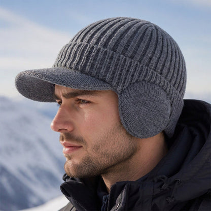 Bonnet en tricot d'hiver pour homme avec visière et protège-oreilles