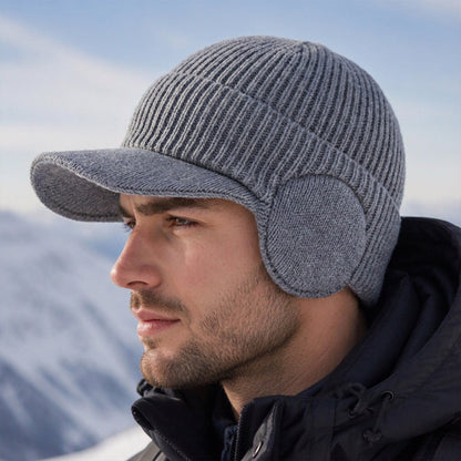 Bonnet en tricot d'hiver pour homme avec visière et protège-oreilles