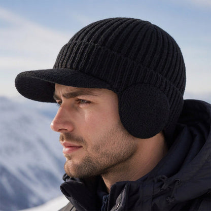 Bonnet en tricot d'hiver pour homme avec visière et protège-oreilles