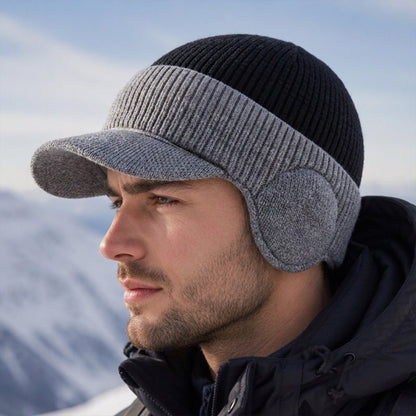 Bonnet en tricot d'hiver pour homme avec visière et protège-oreilles