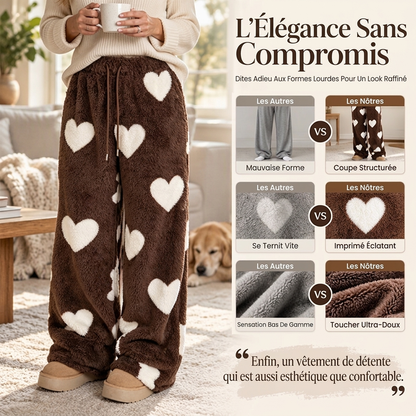 Pants larges en peluche pour femme avec imprimé cœur
