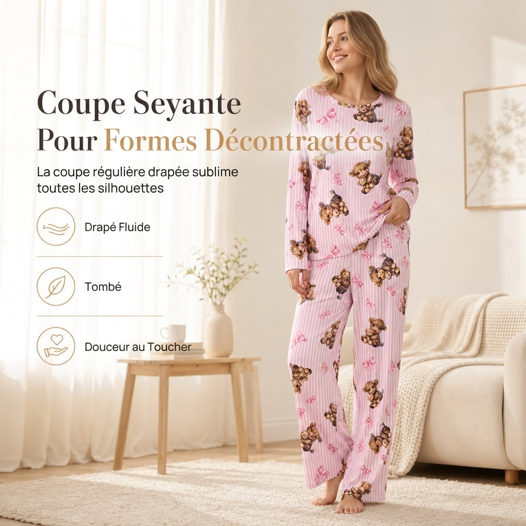 ☁️  Ensemble de pyjama en soie de lait douce pour femme