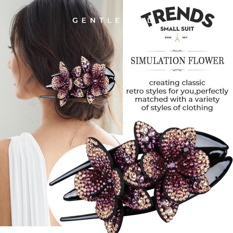 （Buy 1 get 1 free）Rhinestone Double Flower Hair Clip-4