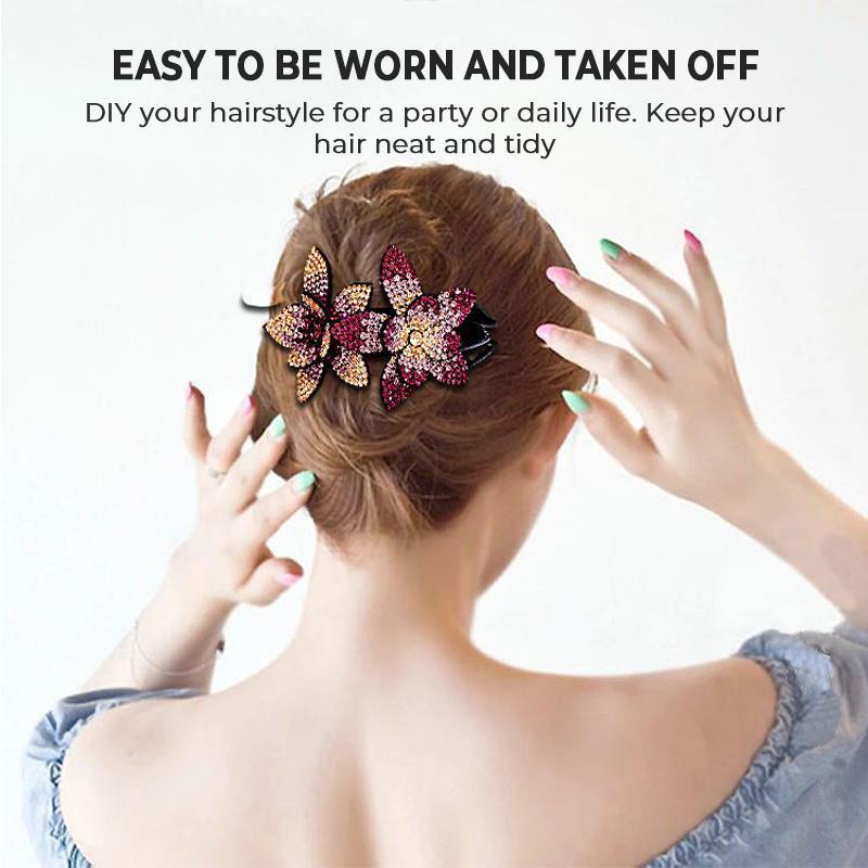 （Buy 1 get 1 free）Rhinestone Double Flower Hair Clip-5