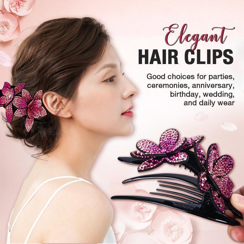 （Buy 1 get 1 free）Rhinestone Double Flower Hair Clip-7